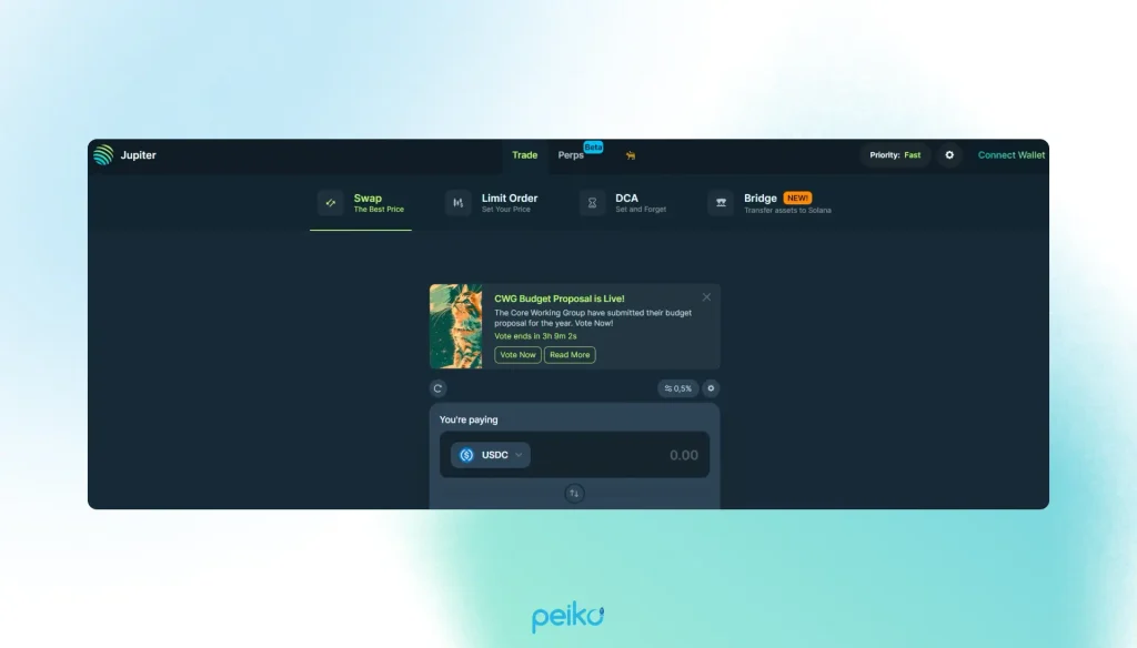 Jupiter app built on the Solana framework