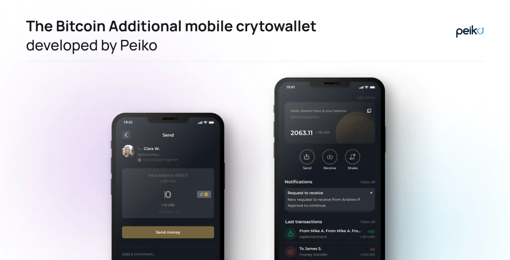 Mobile cryptowallet developed by Peiko Mobile first cryptowallet design developed by the Peiko team