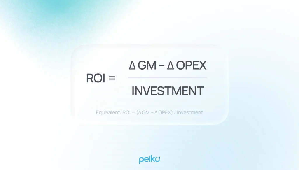 ROI formula: (ΔGM - ΔOPEX) / Investment